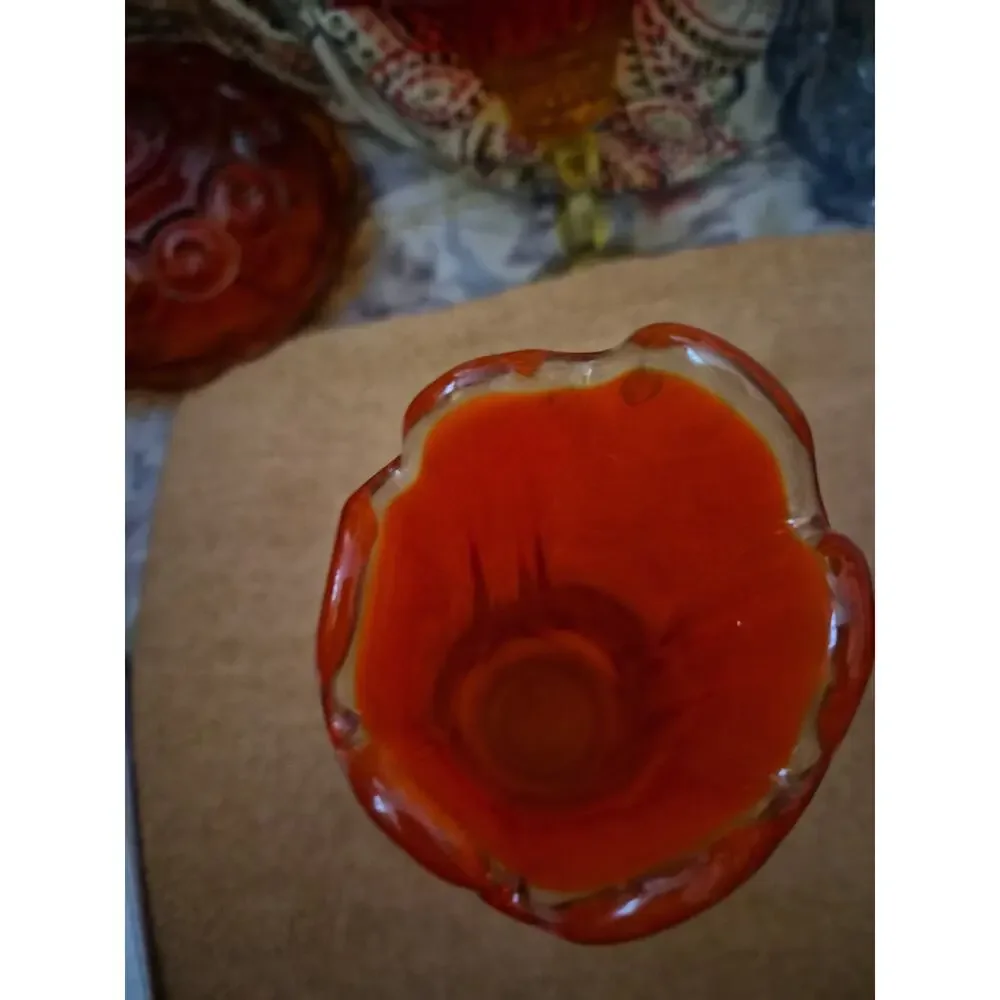 Vintage Viking Glass Swung Vase In The Epic Drape Pattern Orange To Red A...